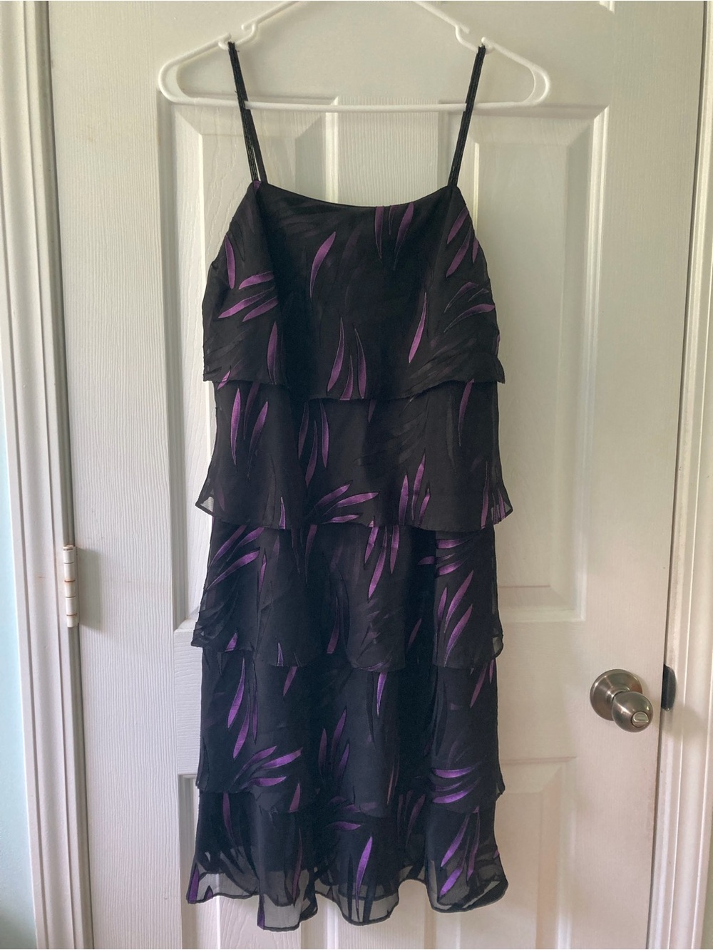 Black and Purple Tiered Spaghetti-Strap Midi Dress